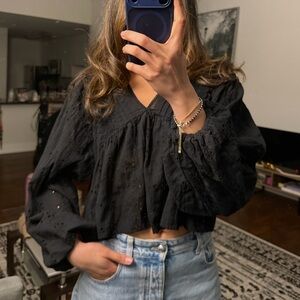 American Eagle Black Eyelet Blouse